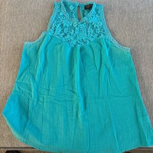 Papermoon Teal Lace Accent Tank Top